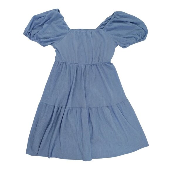 Blue wrinkled dress with puff sleeves Size L for women Lightweight, comfortable - Picture 1 of 9
